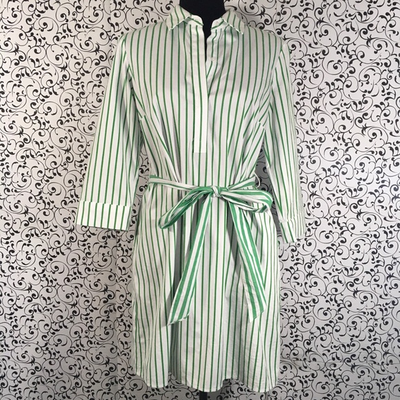 1901 Dresses & Skirts - 1901 Green/ White Stripe Shirt Dress